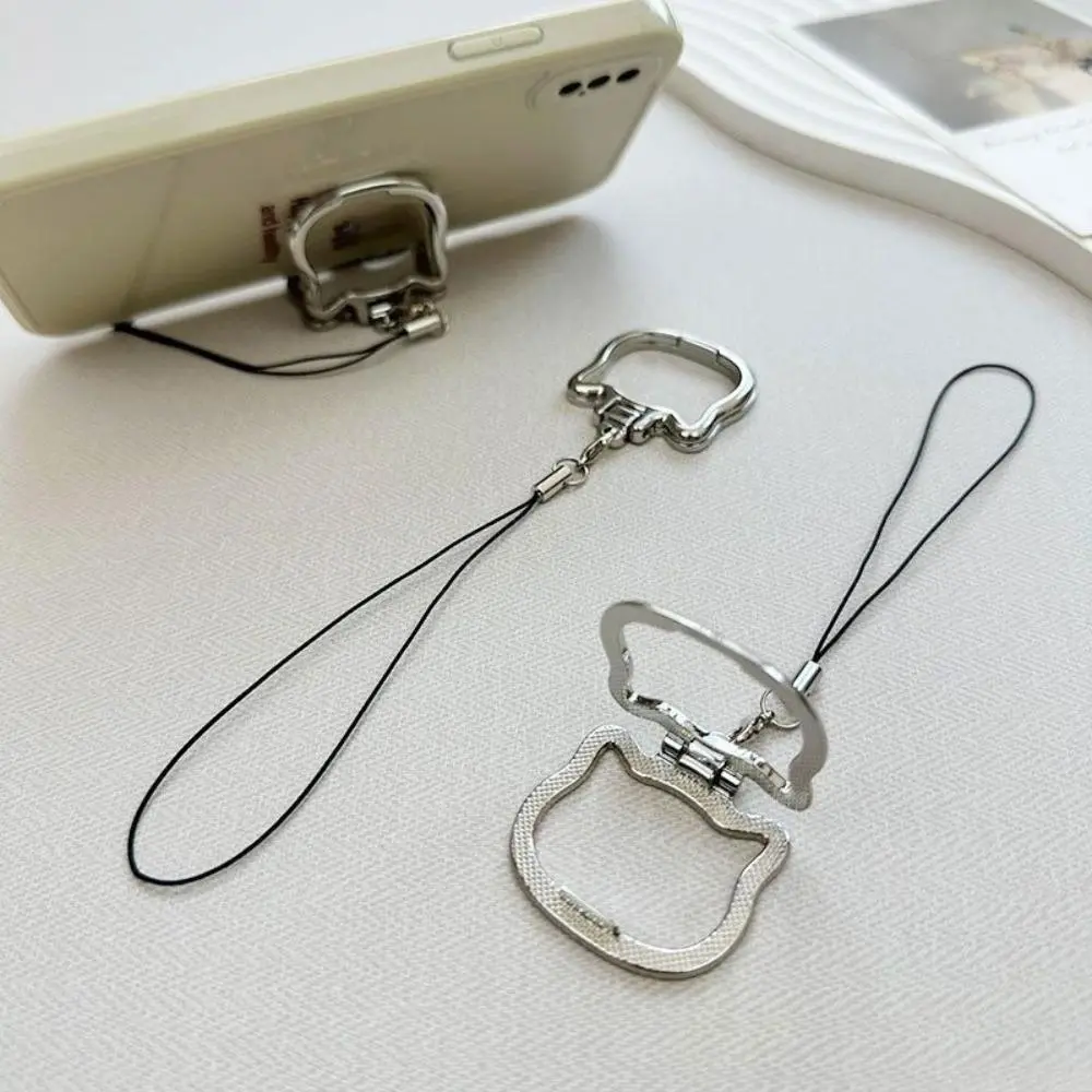 Multi-Functional Phone Lanyard with Built-in Lazy Stand, Universal Metal Ring Charm Strap, 2-in-1 Detachable Strap & Desktop Cellphone Support Holder for All Smartphones