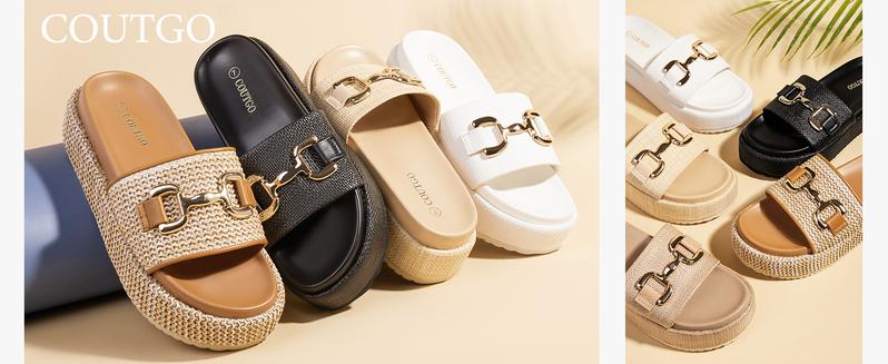 Coutgo Womens Platform Sandals Raffia Espadrilles Metal Chain Slip on Open Toe Cute Beach Slide Sandals Coutgo Womens Platform Sandals Raffia Espadrilles Metal Chain Slip on Open Toe Cute Beach Slide Sandals