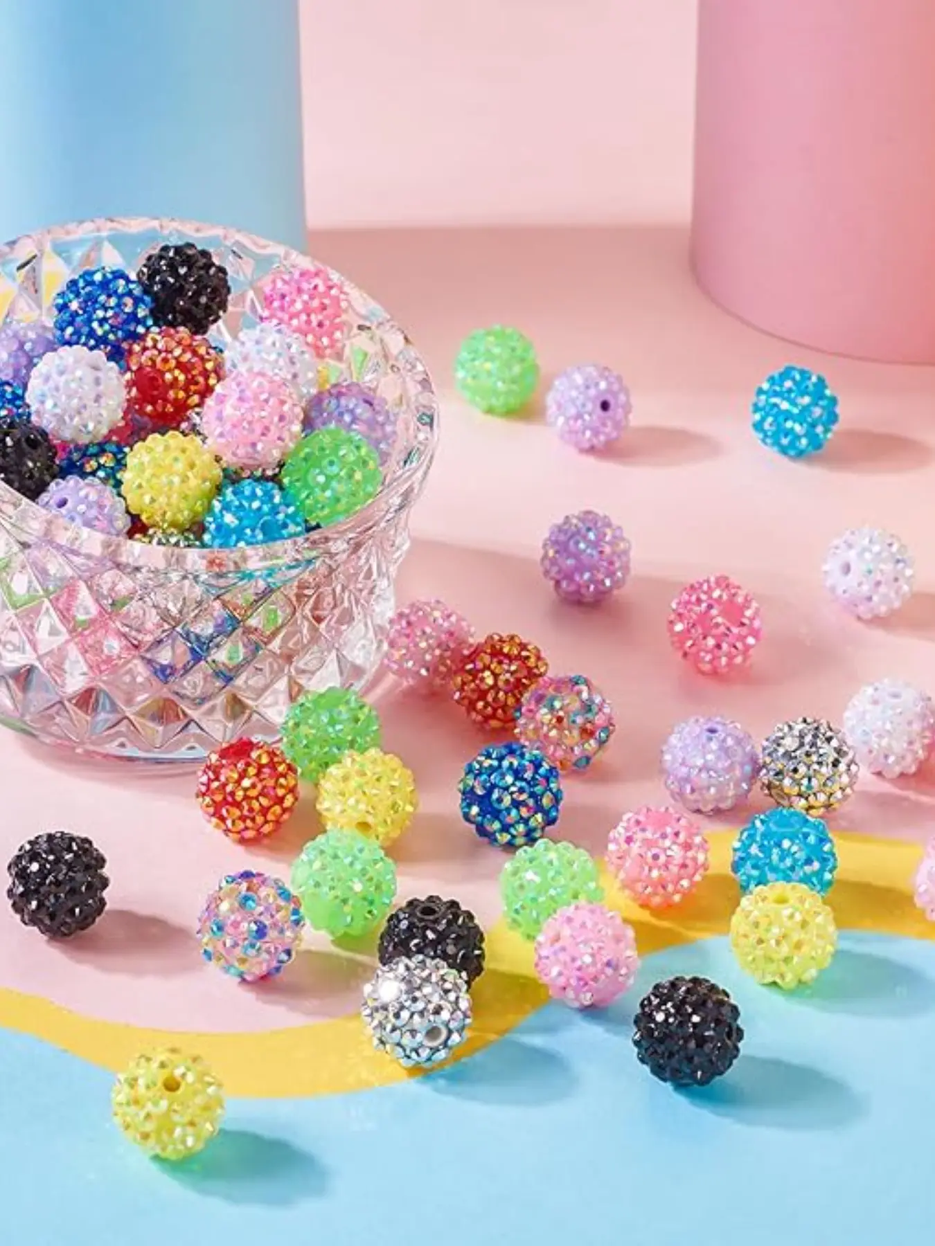 50pcs Resin Rhinestone Bubblegum Beads 16mm Disco Ball AB Color Resin Round Gumball Beads for Beadable Pen Lanyards Keychain Bag Chain Jewelry Making DIY Beads