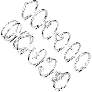 11PCS Adjustable Stackable Rings for Women, Silver Gold Knuckle Rings Set Joint Finger Rings Pack Cute Rings for Teen Women