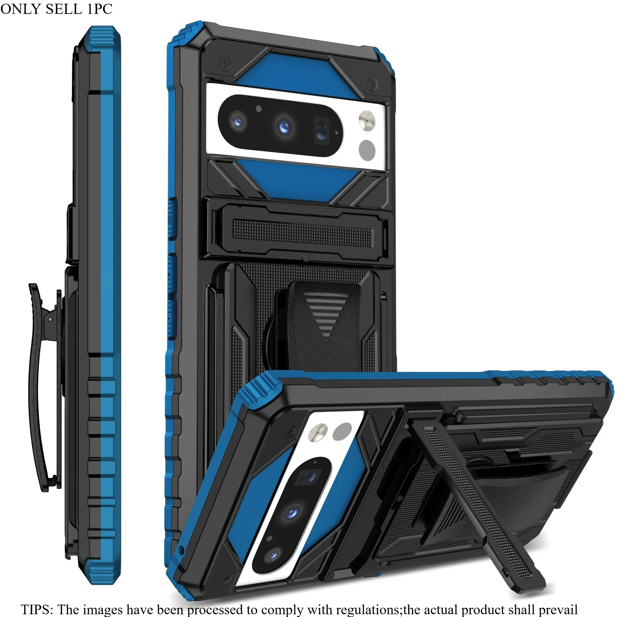 Shockproof Phone Case with Card Holder & Stand, Detachable Protective Cover, Phone Accessories Compatible with Google Pixel 6/6 Pro/6A/Pixel 8/8 Pro, Shockproof Cellphone Casing, Smartphone