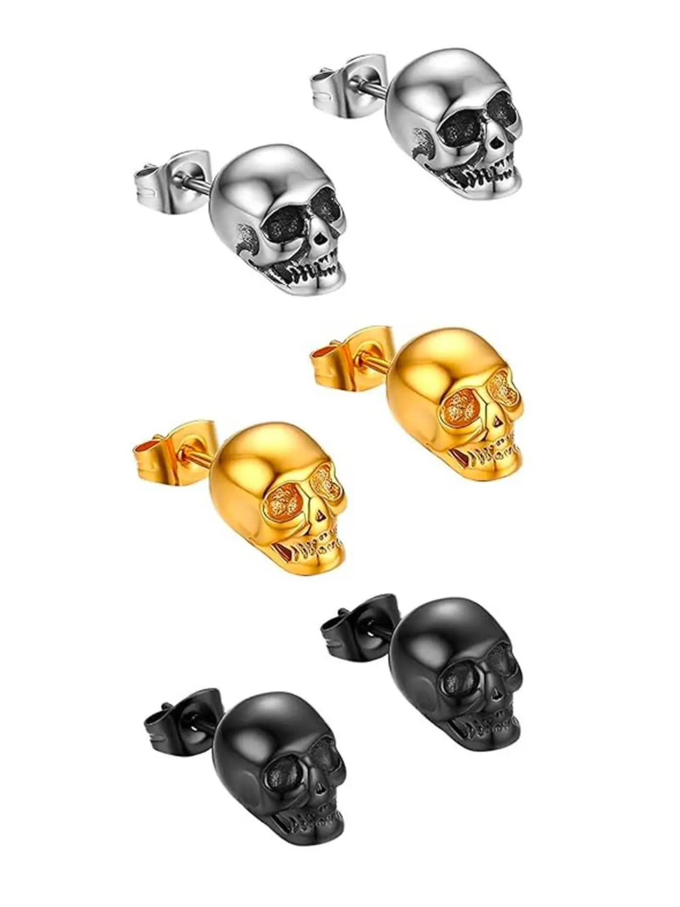 Cool Skeleton Skull Stud Earrings Stainless Steel Hypoallergenic Gothic Punk Rock Ear Jewelry Perfect For Halloween Party Cosplay Daily Street Style Accessories For Men & Women