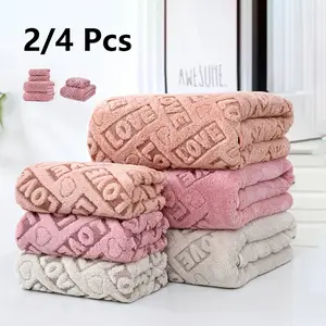 2/4pcs Bath Towel Set (Bath Towels & Hand Towels) - Letter Pattern Microfiber Towels, Soft Absorbent Lightweight Breathable, Versatile for Home, Hotel, Salon, Dorm & Gym Use
