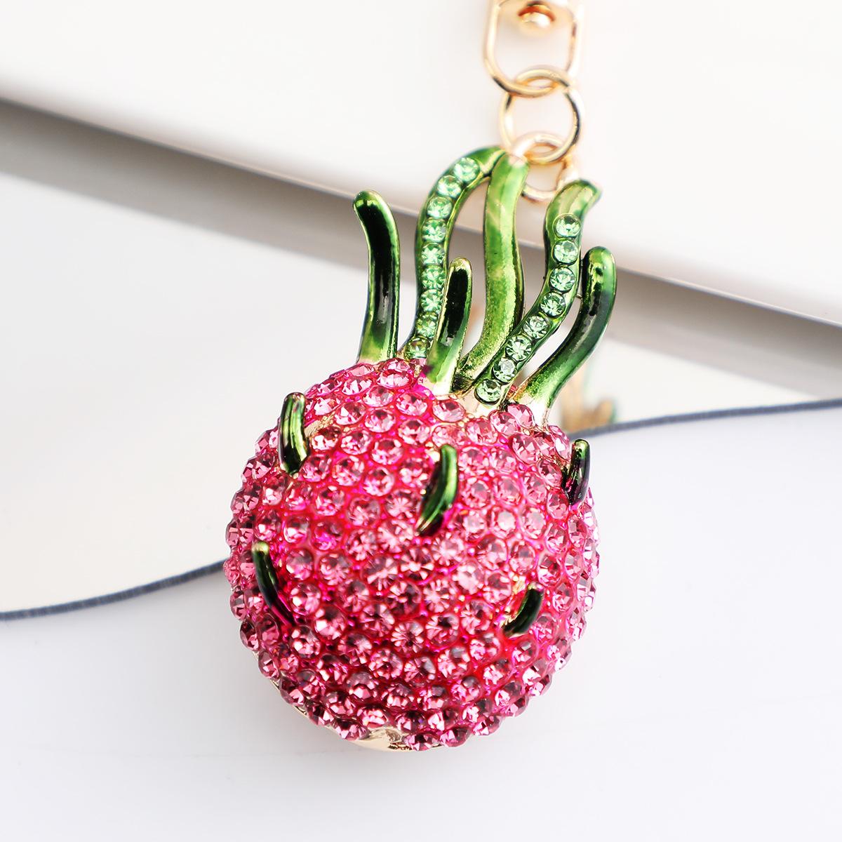 New Rhinestone fruit Keychain, 3D Fruit Bag Charm with Leaf Pendant, Cute Bling Green Apple Car Key Ring Accessory for Women,perfect daily use gift