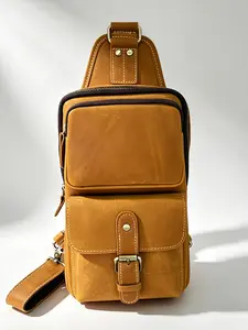 Handmade Crazy Horse Leather Men's Chest Bag, Trendy Brand, Genuine Cowhide Crossbody Bag, Vintage Casual Outdoor Bag