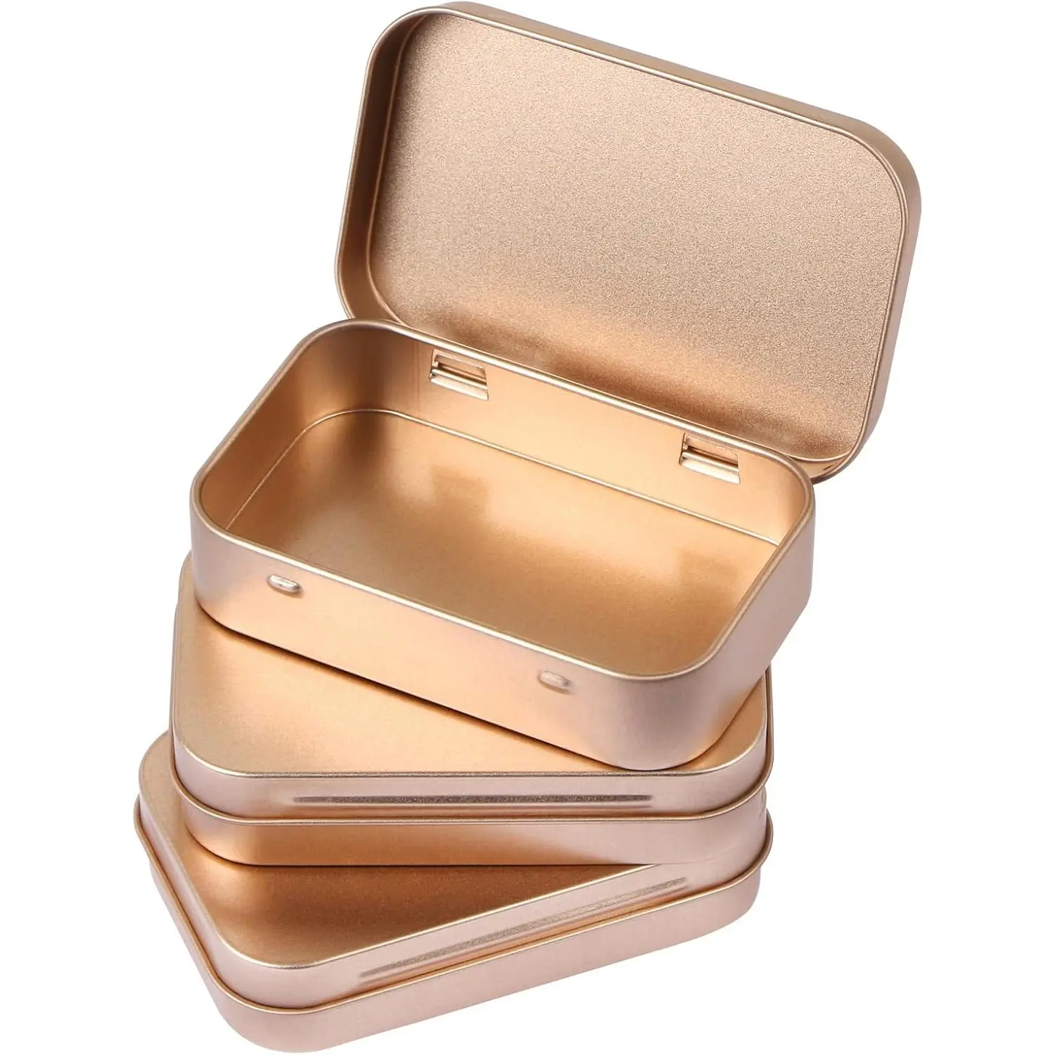 3 Pack Metal Rectangular Hinged Tins Box with Lid Mini Portable Box Empty Craft Containers Small Storage Kit  Outdoors Organizer for Soap Mint Cookie 3.8x2.4x0.8 inch, Rose
