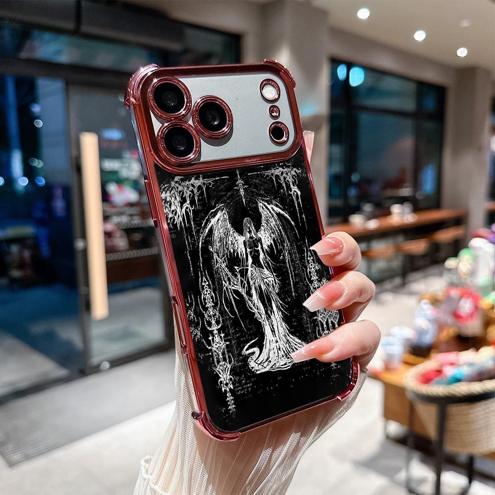 Phone Case for iPhone 17 Pro Max Air 16 15 14 13 12 11 Plus Gothic fallen angels Pattern Four Corner Anti-Fall Phone Case Transparent Electroplated Protective Cover