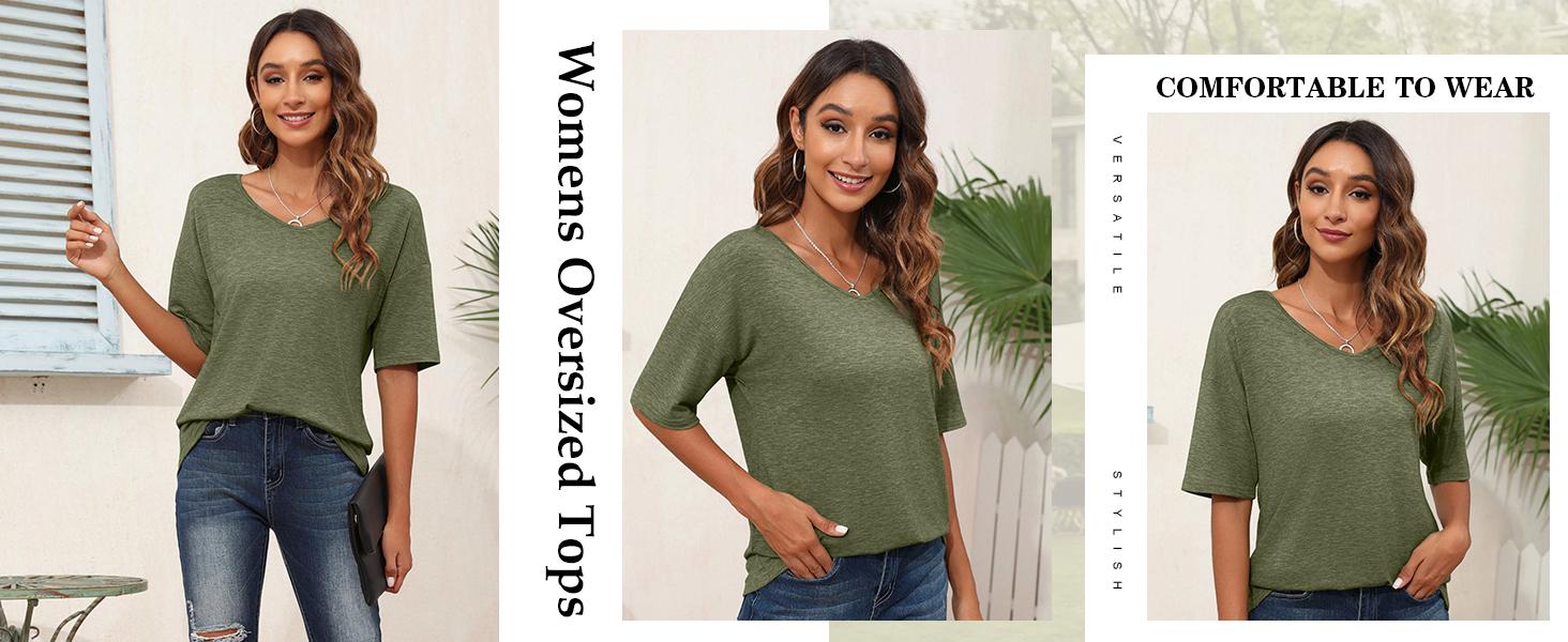 PiePieBuy Women's Women Soft V Neck Tshirt Half Sleeve Lightweight Solid Color Loose Fit Minimalist Top Casual Comfortable Simple Womenswear shirts PiePieBuy Women's Women Soft V Neck Tshirt Half Sleeve Lightweight Solid Color Loose Fit Minimalist Top Casual Comfortable Simple Womenswear shirts