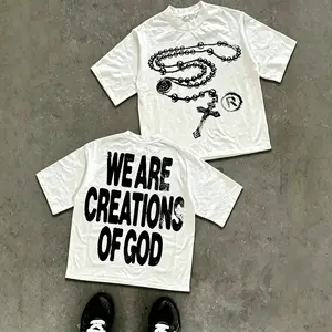 Y2K High - Street Religious - Themed Tee With 'We Are Creations Of God' Slogan (220g Cotton T-Shirt) Printed T-Shirts, Cotton T Shirt Unisex T-Shirts white graphic