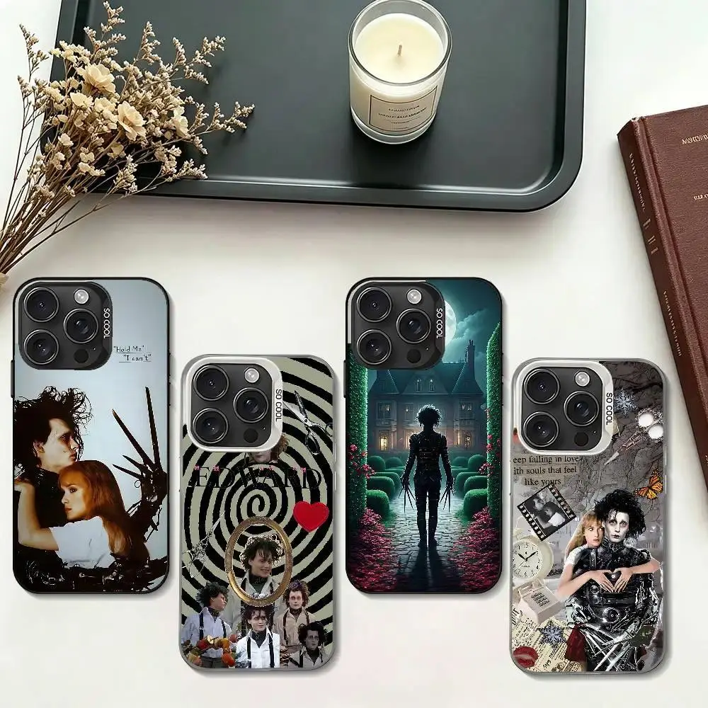 Edward Scissorhands Themed High Detail Silver Electroplated Shockproof Protective Phone Case, Multi-Model Fit for iPhone 11-17 Pro Max/Plus & Samsung Galaxy S23-S25, iPhone & Galaxy Compatible Cover
