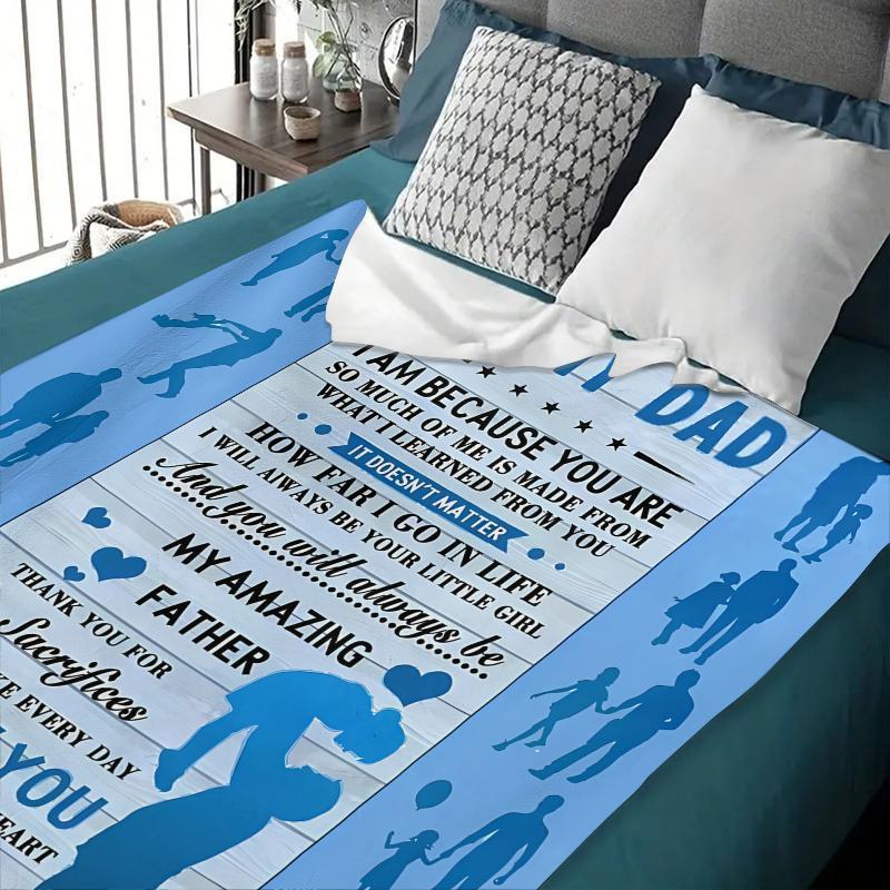 To My Dad Letter Pattern Flannel Blanket, 1 Count Soft Comfortable Warm Throw, Air-conditioned Room Blanket, Gift for Dad, Bedding Supplies