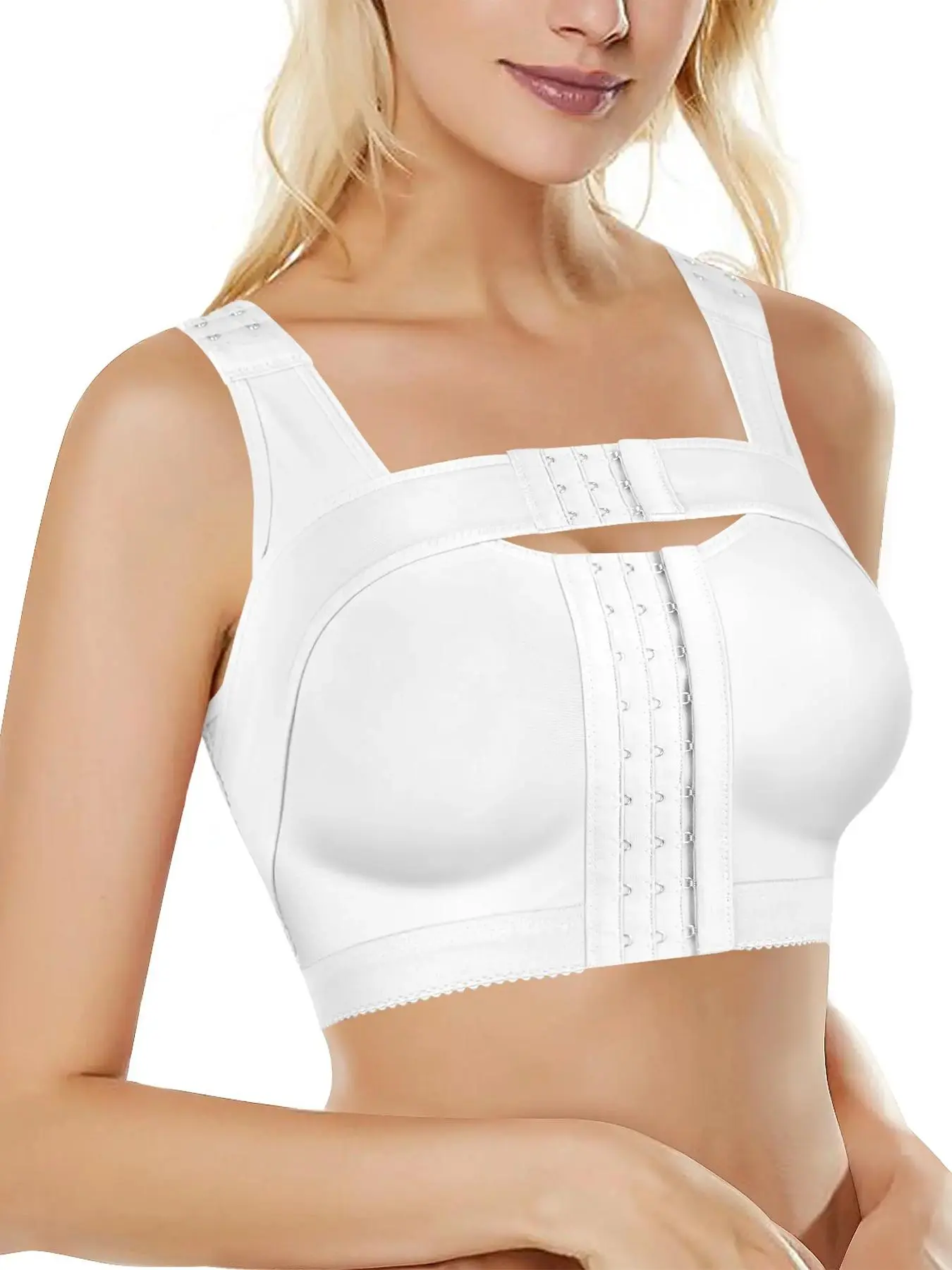 Women's Plain Hook Closure Buckle Front Lingerie Top, Push Up Bra, Comfortable Compression Adjustable Support Straps Lingerie Top, Women's Underwear for All Seasons