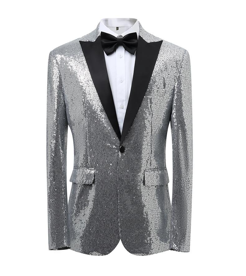 Gold Sequin Stage Performance Suit Jacket  Men's Korean Style Blazer For Nightclub, Wedding Host, Emcee, Photoshoot