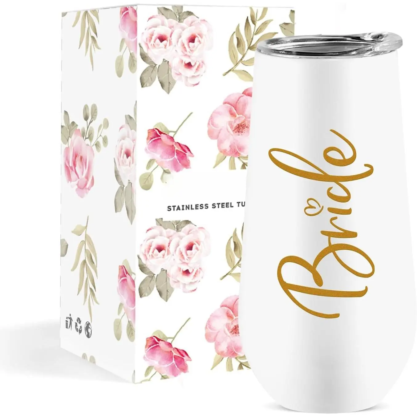 Wedding Gifts for Bride Champagne Flutes Tumbler Wedding Engagement Gifts for Bride Wifey Mrs Bridal Party Stainless Steel Cup with Lid White 10 OZ