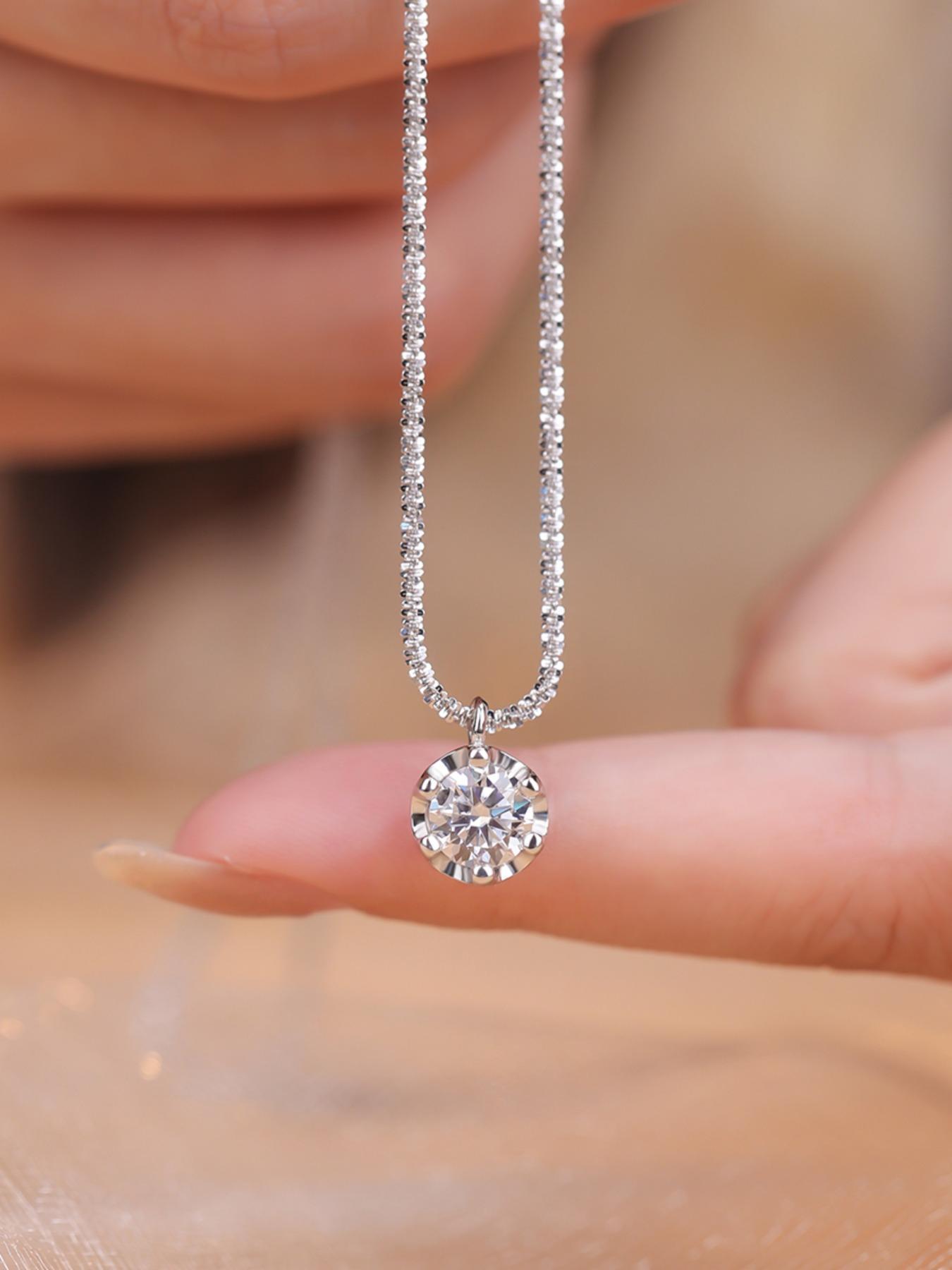 S925 Sterling Silver Synthetic Moissanite Necklace, Fashionable Pendant Necklace for Women & Girls, Trendy All-match & Exquisite Jewelry for Birthday Gift