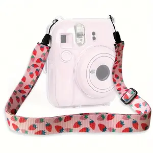 An adjustable camera strap suitable for universal digital cameras, instant camera strap with quick-release system, featuring a pink strawberry pattern - 1 piece