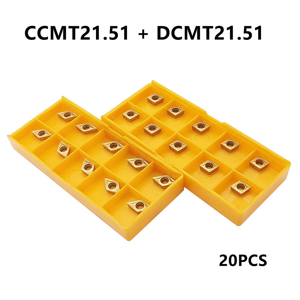 CCMT21.51 CCMT060204 DCMT21.51 DCMT070204 Carbide Turning Inserts,CCMT Insert DCMT Insert Mutilayer Coated Lathe Replacement Inserts for Lathe Turning Tool Holder Boring Bar,20 Pieces