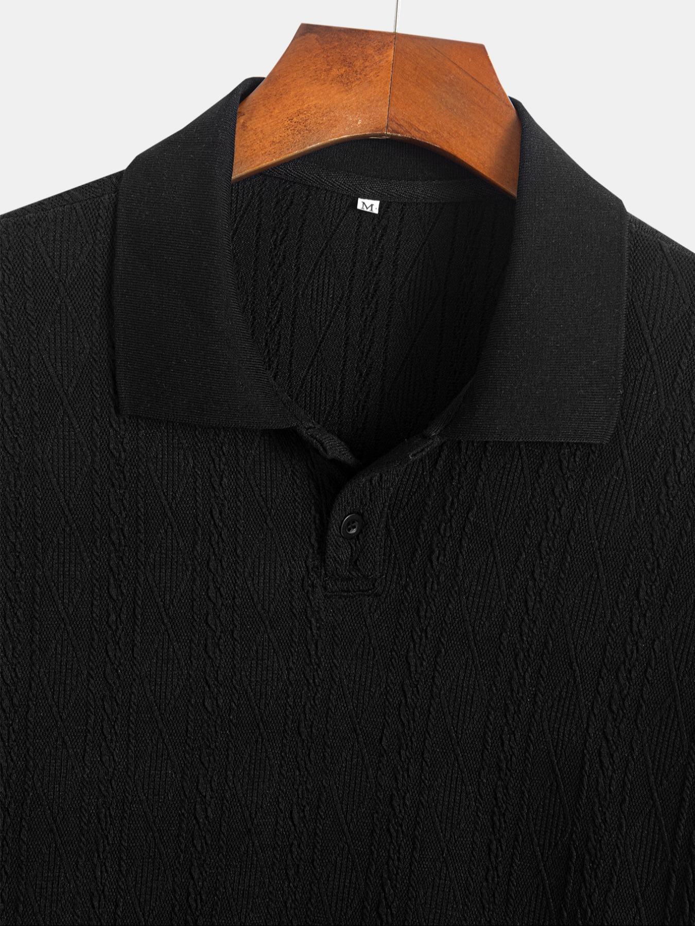 Men's Plain Textured Jacquard Knit Buttons Polo Shirt, Regular Fit Fitted Casual Short Sleeve Top for Summer, Classic Fashion Men's Clothes for Daily Wear, Menswear