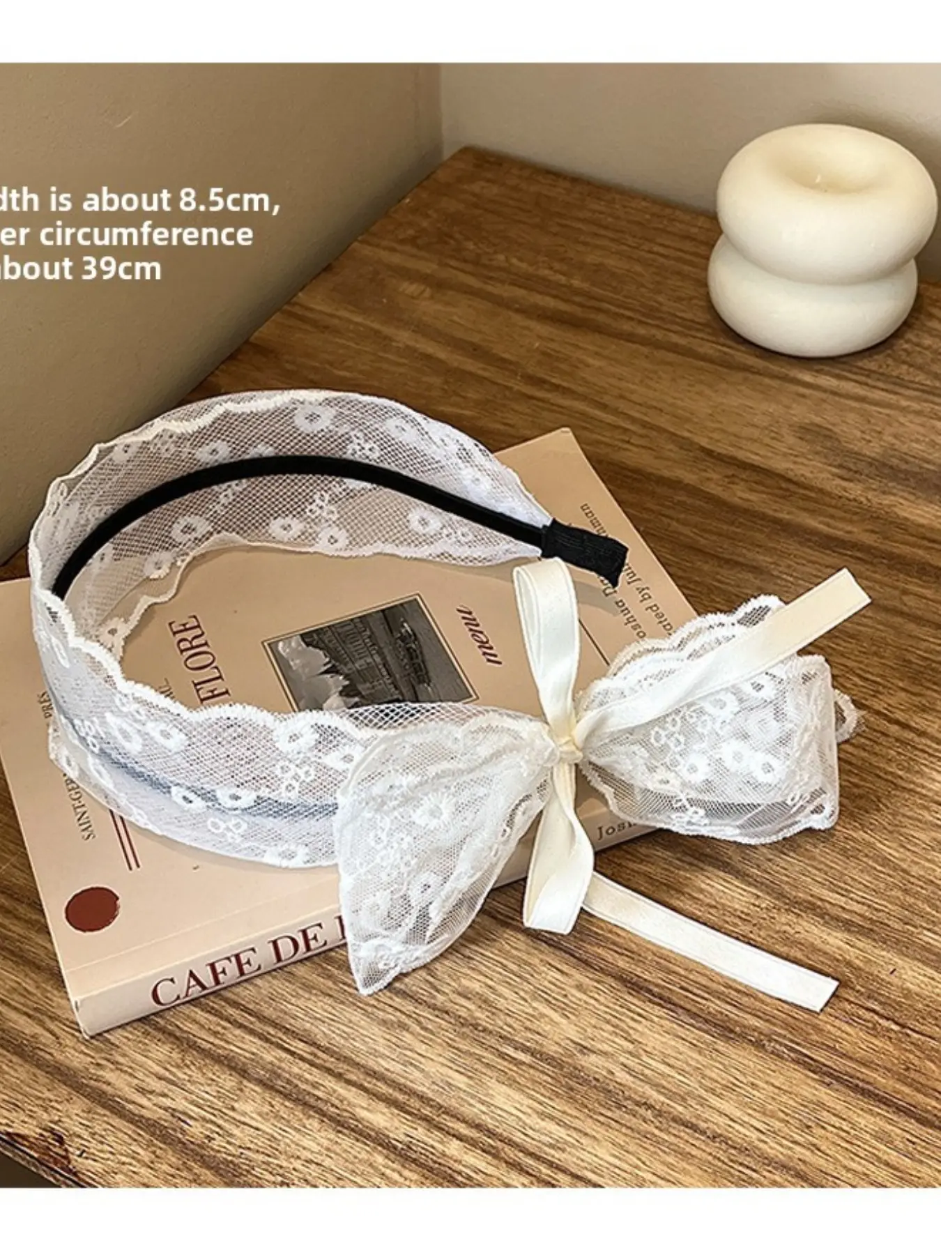 Pastoral Style Integrated Scarf Lace Bow Ribbon Headband, Wide High Cranial Top Hair Hoop for Spring Summer