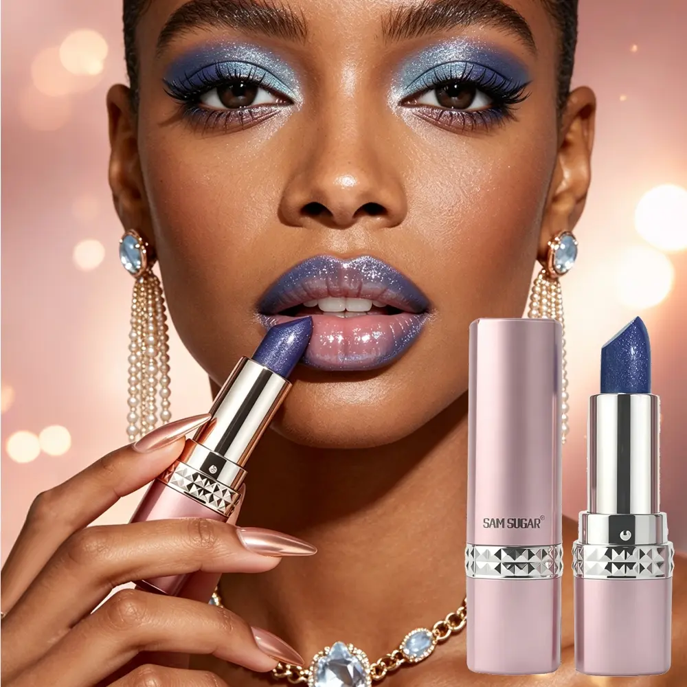 Thermal Color Changing Glitter Cosmetic Temperature Sensitive Lipstick Velvet High Pigment Non Grainy Nourishing Texture Glossy 3D Metallic Shine Waterproof Smudge Proof