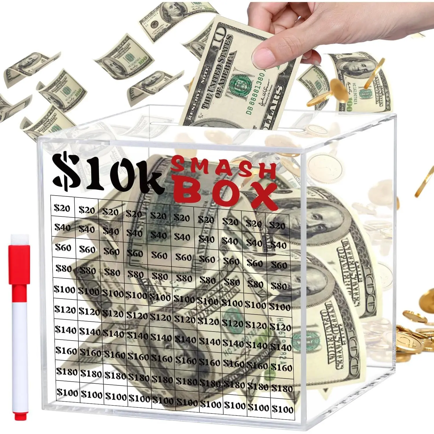 10k Smash Box for Money Saving Box, Unbreakable Piggy Bank for Adults