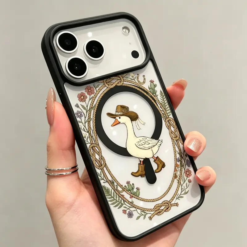 Magnetic Lanyard Phone Case for iPhone 17 Air 16 Plus 15 14 13 12 11 Plus Pro Max Cowboy Goose Charm Pattern Acrylic Transparent All Coverage support wireless charging Cell Phone Cover Gift