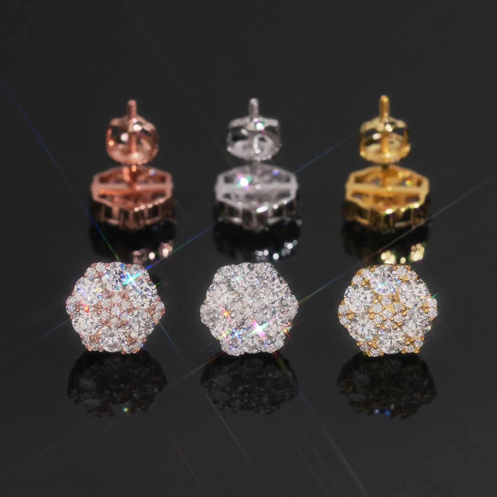 S925 Silver 10mm VVS Moissanite Flower Shape Stud Earrings - European-American Style Artificial Gemstone Jewelry for Female, Unisex Adults (Choking Hazard Small Parts), European-Amer., D Color Vvs, Men's Earrings, Round, Pretty Studs, High Quality Earring