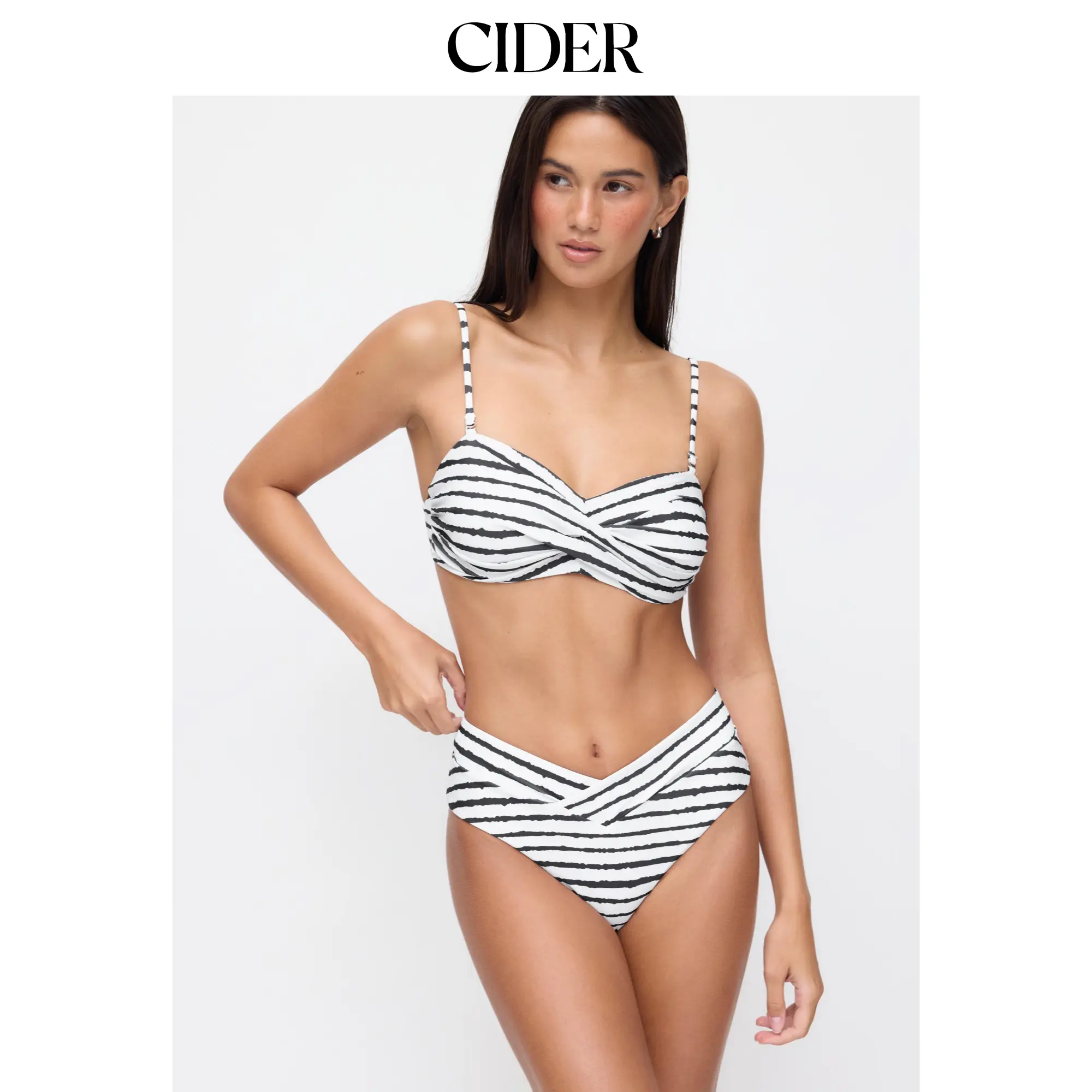 Cider High Stretch Striped Sweetheart Bandeau & Cheeky Bikini Set