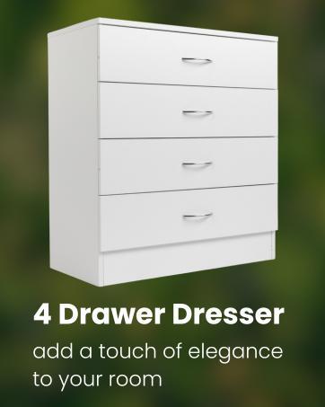 Karl home 4 Drawer Dresser for Bedroom, Small Chests of Drawers Modern Nightstand, White Dresser Chest with 4 Storage Drawers, Dressers for Nursery, Hallway, Living Room, Closet