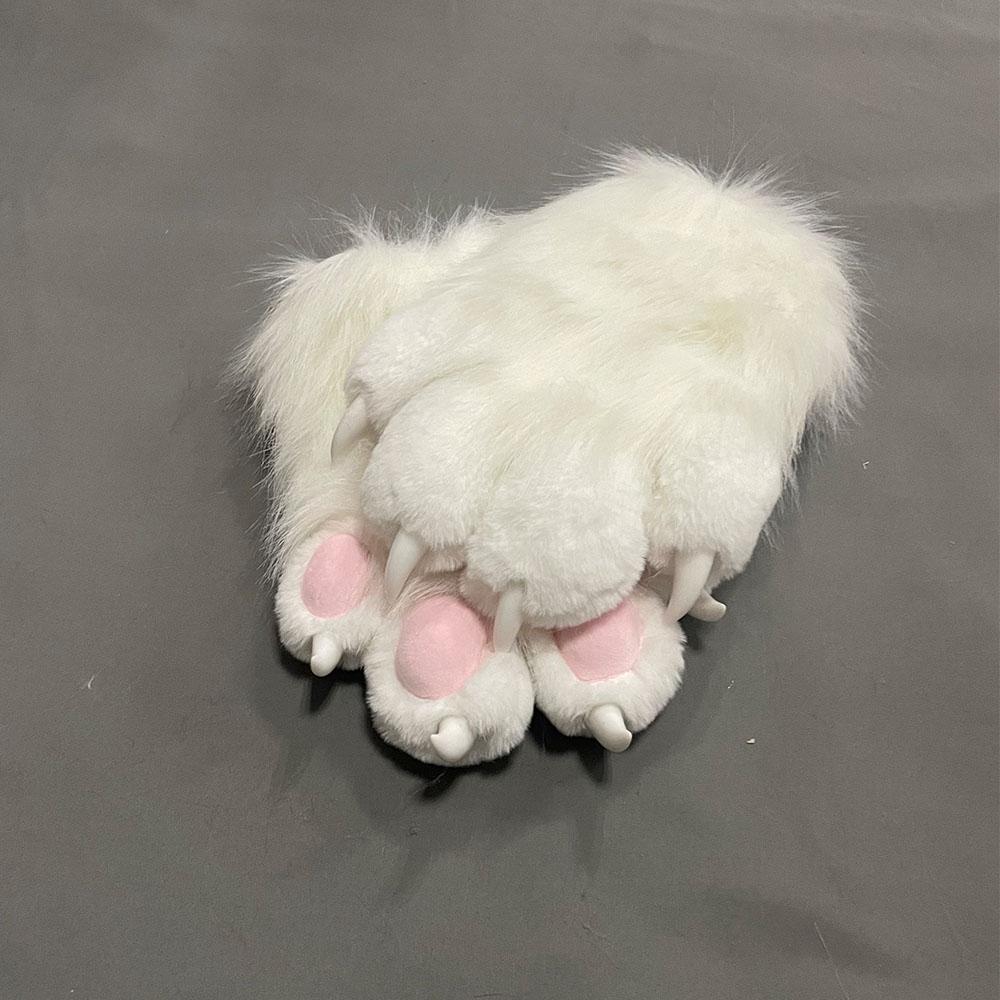 Faux Fur Plush Furry Cat Claw Gloves Fursuit Animal Fox Paws Mittens Halloween Cosplay Costume Accessories for Adult