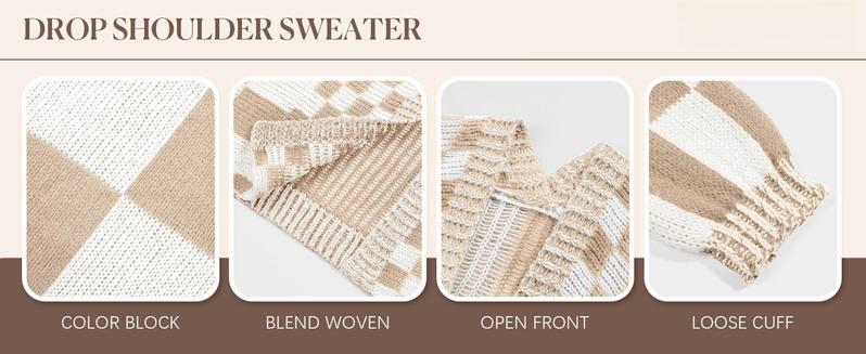 Imily Bela Womens Checkered Sweater Color Block Plaid Cardigans Oversized Long Sleeve Knit Open Front Coats Imily Bela Womens Checkered Sweater Color Block Plaid Cardigans Oversized Long Sleeve Knit Open Front Coats