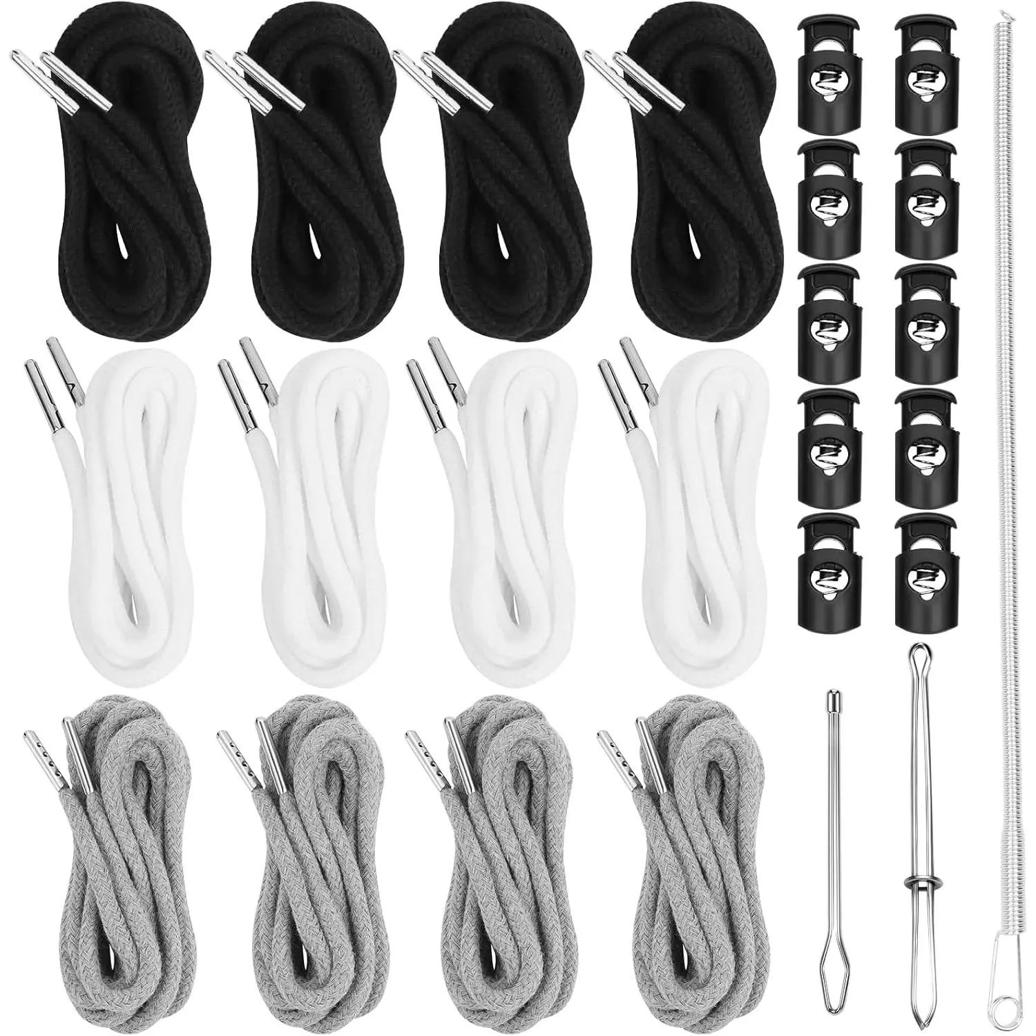 12 count Drawstring Cord, 57 Inch Drawstring for Sweatpants, Drawstrings  with Easy Threaders and Cord Locks, Draw Strings for Shorts Pants Jackets Coats Hoodies (3Colors)