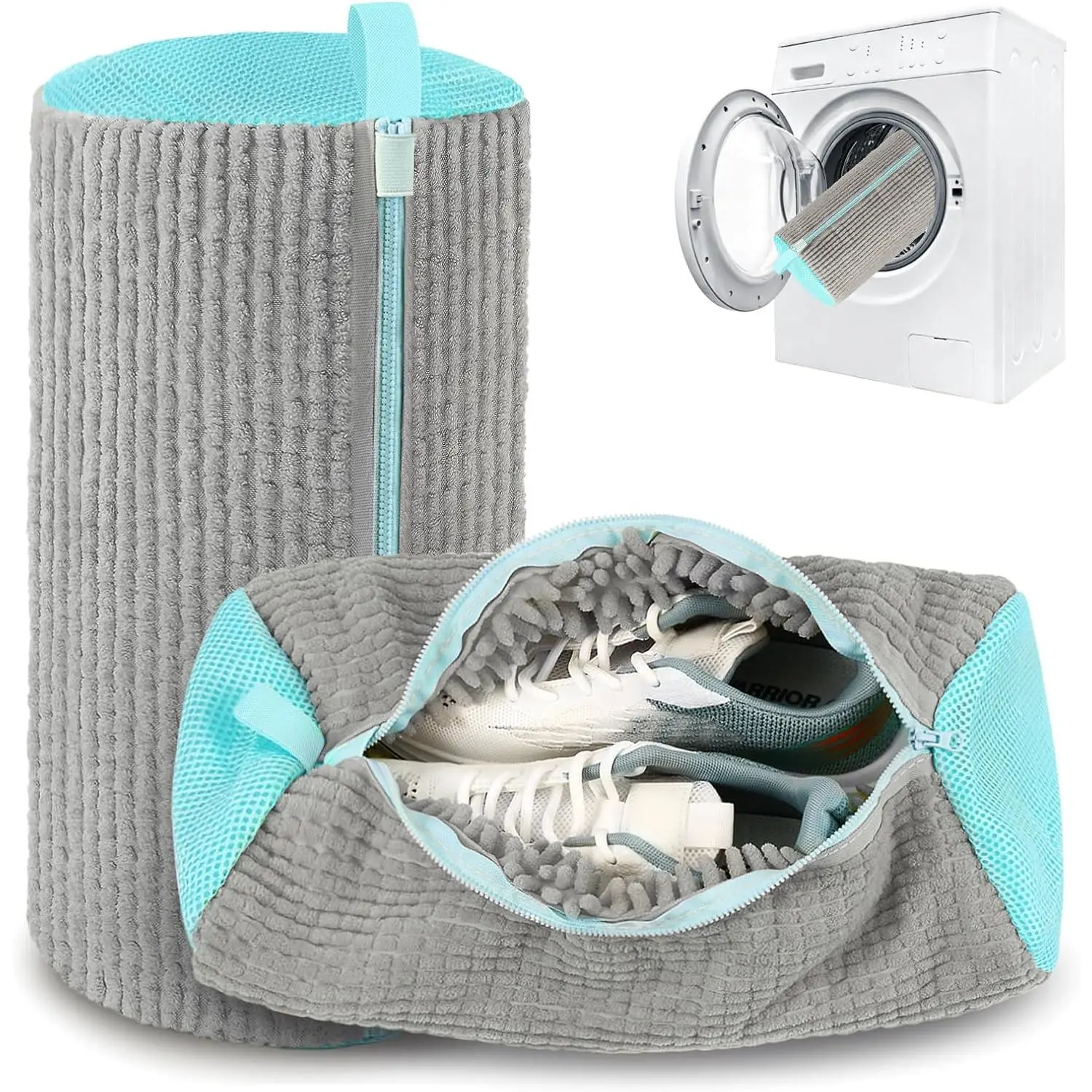 2 Pack Shoe Washing Machine Bag, Laundry Shoe Bag for Washer and Dryer, Reusable Shoe Cleaning Bag for Sneakers and All Shoes Types with Self-Locking Zipper(Gray)
