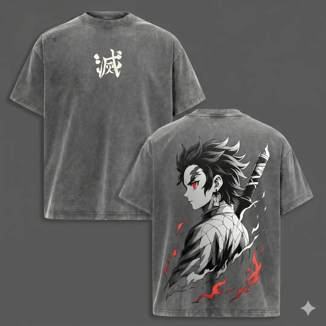 valentine shirts Retro Limited Tanjiro T-Shirt - Demon Slayer Infinity Castle Arc Anime Graphic Tee Oversized Acid Washed Lightweight Cotton Men Shirts Anime Streetwear Casual Menswear Gift for Anime Fans Demon Slayer Merch