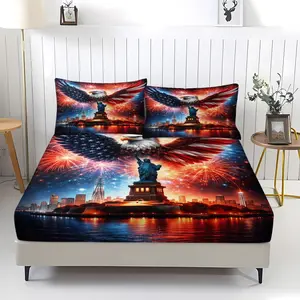 250th Anniversary Printed Pattern Bed Sheet from the United States, including 1 bed sheet and 2 pillowcases, comfortable bedding, non slip dust cover suitable for bedrooms and guest rooms, suitable for children or adults as gifts