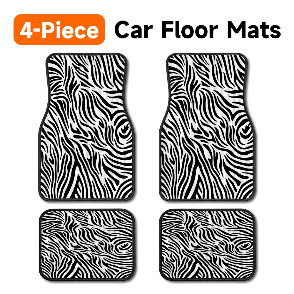 Zebra Print 4-Piece Black and White Car Floor Mat Set - Crystal Velvet Anti-Slip All-Season Auto Liners, Durable Easy-Install Soap+Water Wash Universal Fit for Most Sedans, SUVs, Pickups, Classic Car Interior Floor Mats with Spill Protection
