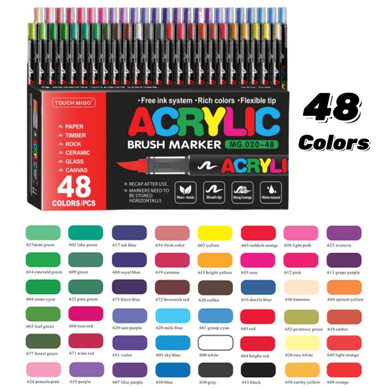 Acrylic Paint Markers Set, Soft Brush Tip Acrylic Paint Pens for Wood Rock Glass Canvas Stone Fabric Glass Metal Ceramic Canvas DIY Crafts Art Supplies,Back to  School,Halloween,Christmas Gift, Diy Painting Supplies