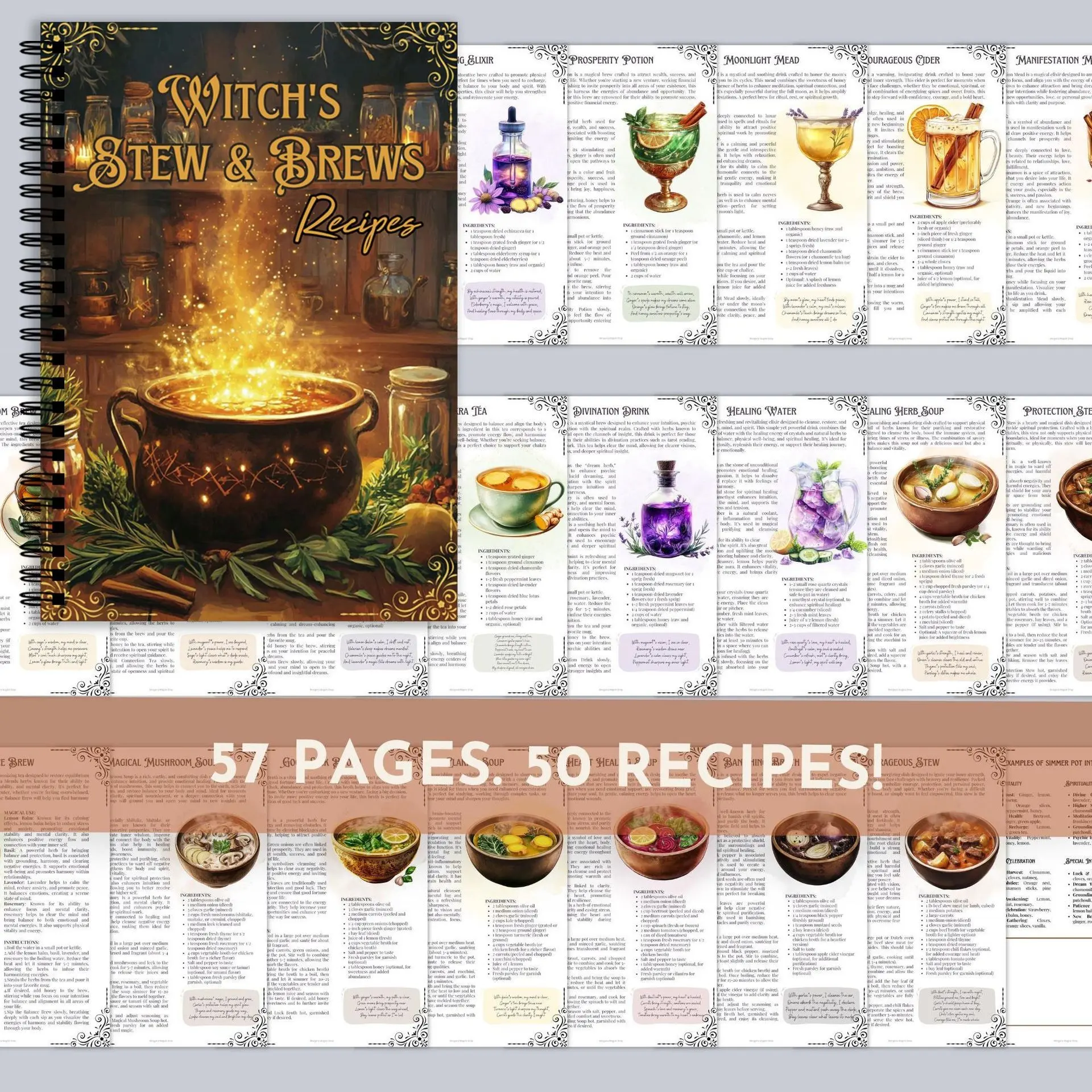 Vintage Witch's Magic Recipe Coil Notebook, A5 Size, Dark Fantasy Kitchen Journal, European Retro Memo Pad, Witchcraft Recipes Planner, Notebook Spiral, Aesthetic Notebook