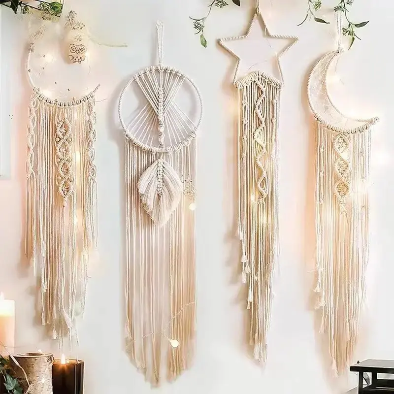 Handmade Woven Polyester Dream Catcher Wall Hanger - Boho Star Moon Home Decor, Sturdy Stainless Steel Hanging Accessory, Lightweight Tapestry Bag Hook for Key Storage (Great Gift for Entryway/Bedroom)