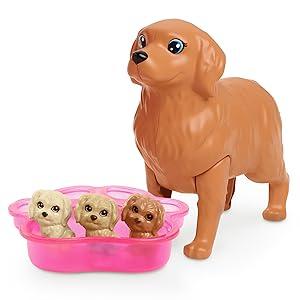 Barbie Doll & Pets Set, Blonde with Mommy Dog, 3 Newborn Puppies with Color-Change Feature & Pet Accessories