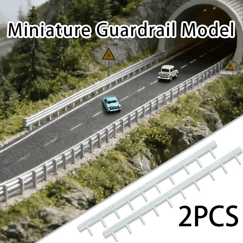 2-piece set of miniature silver highway guardrail models, sand table layout simulation guardrail and road divider set, miniature landscape scene building accessories, DIY miniature scene building materials, railway and highway layout