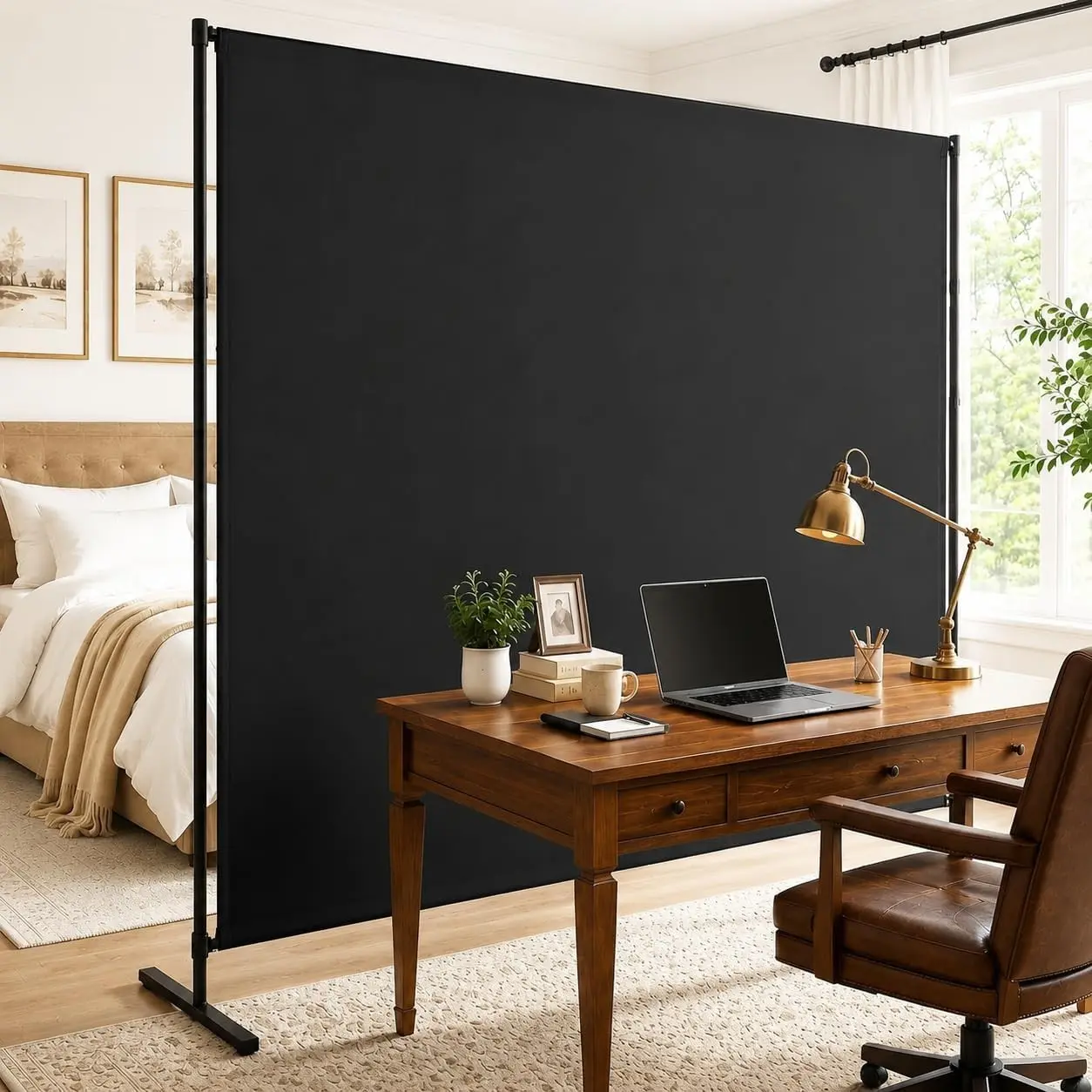 Black Freestanding Wall Room Divider, 72x72in Large Single Panel Privacy Screen with Thick Fabric, Portable Partition for Indoor Office, Bedroom, Studio Apartment, Thickened Fabric