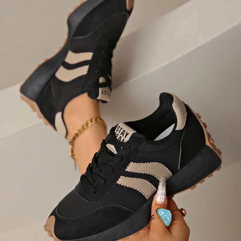 Women's New Colorblock Sports Shoes, Casual Lace-Up Sneakers, Lightweight Soft Sole, Rubber Soled Sneaker, Fashionable Shoes for Walking, Skating and Daily Wear