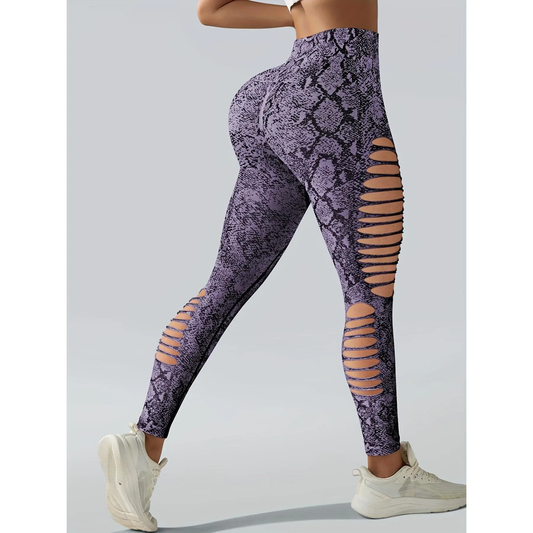 Women's Plaid Long Pants, Sporty Chic High Stretch Leggings with a Skinny Waist and Ripped Details for Female Fitness, Checkered, Polyamide Blend, High Stretch Knit, Hand Wash Only, All Seasons, Plaid Pattern, Soft Stretch Women's Sports Leggings, High St