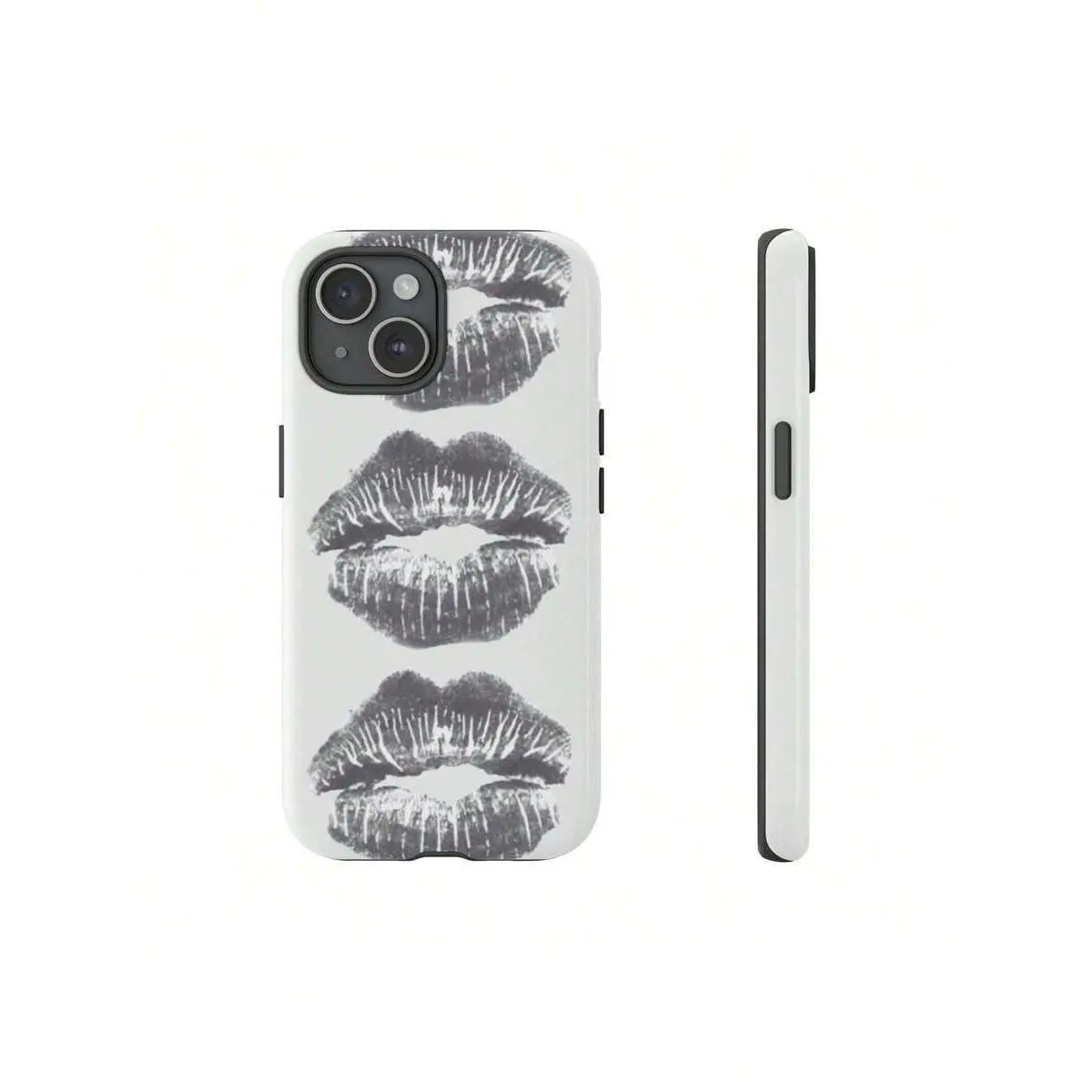 Vintage Black Lip Print Kiss Mark Phone Case For iPhone 17 16 15 14 13 12 Pro Max Pro Plus Retro Grunge Y2K Aesthetic Shockproof Protective Phone Cover Trendy Girly Accessory Perfect Birthday Gift For Women Girls Teens