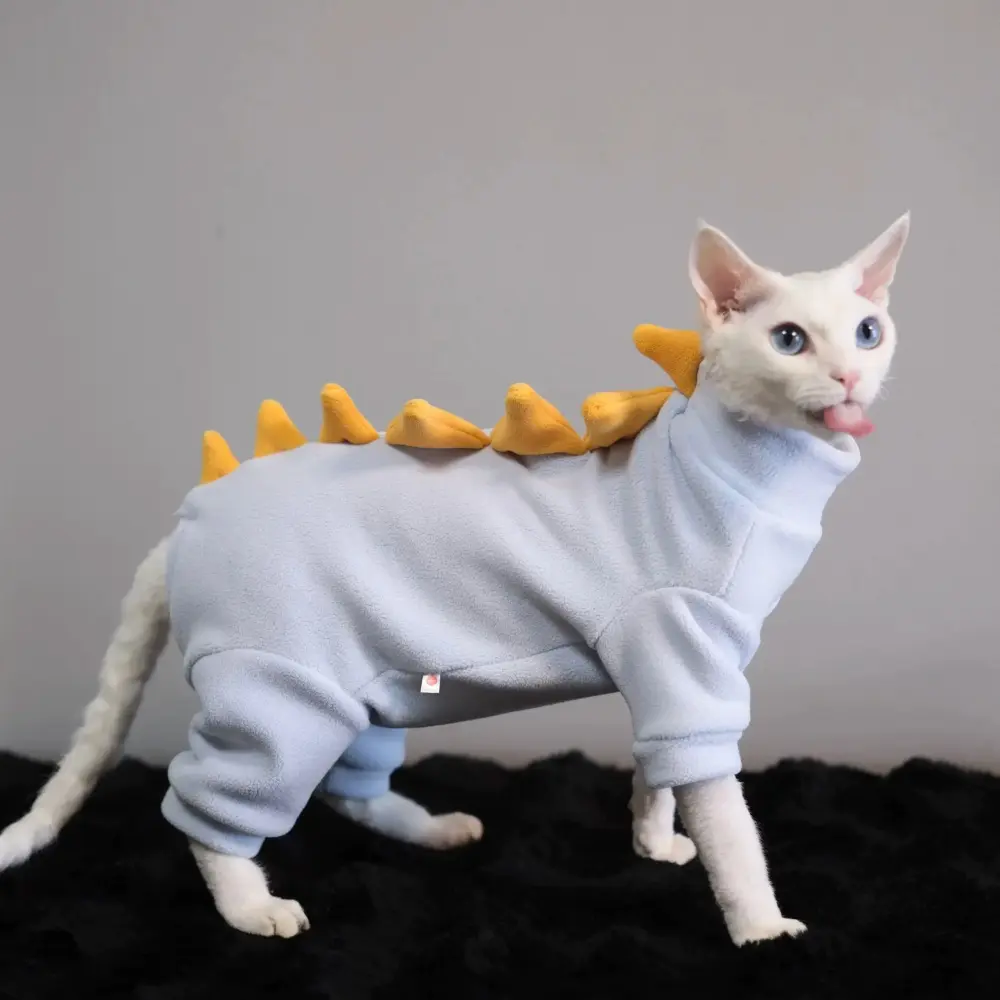 Shed-Resistant Fleece Dinosaur Four-Legged Belly Warmer Outfit - Easy Wear & Warm Fit for Sphynx & Devon Rex Cats holiday pet Hooded Windproof Deer Clothes Christmas Bandanna and Hat Set winter Cool Puppy Halloween Costume Dog Antler Headband Claus Velvet
