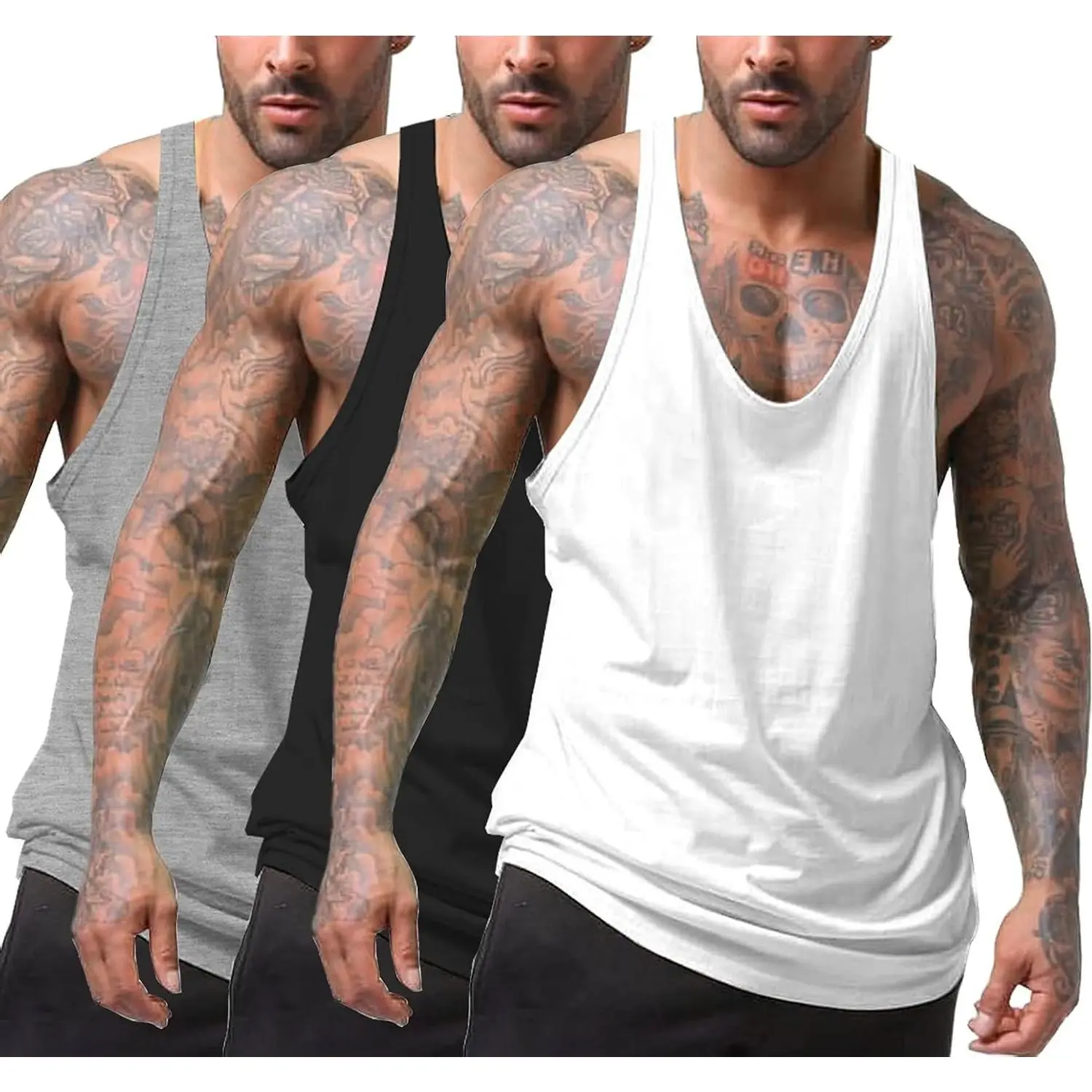Men's 3 Pack Y-Back Sleeveless Muscle Tank Tops Quick Dry Oversized Stringer Shirts for Gym Workout Bodybuilding Running Fitness Casual Weight LiftingGift
