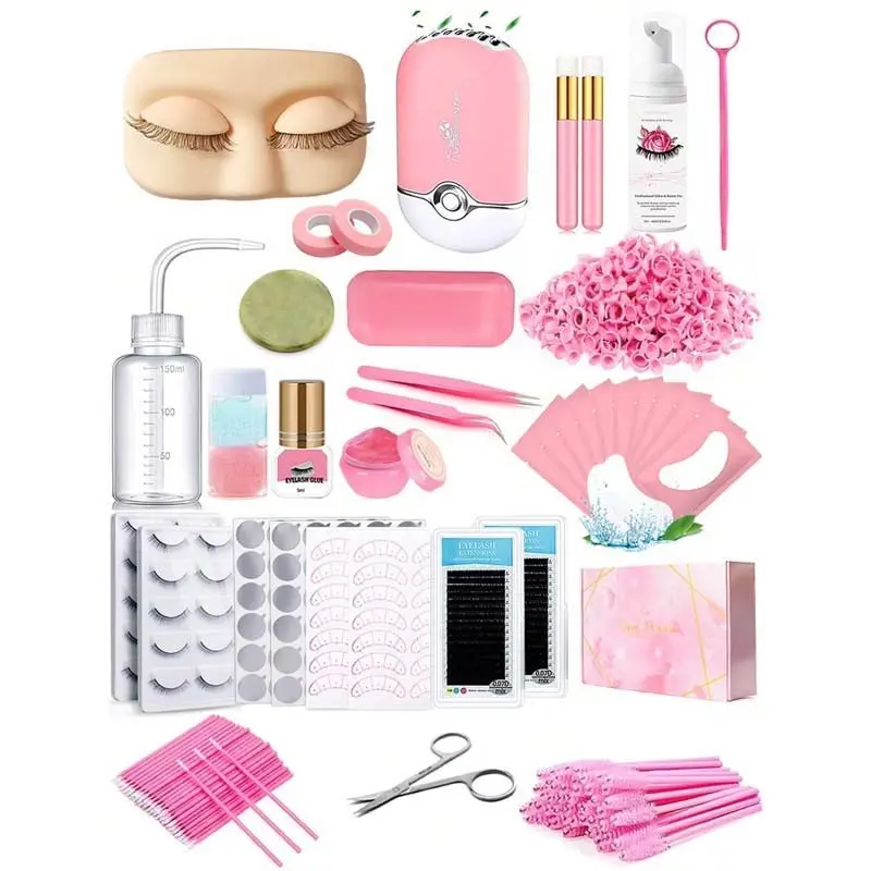 Professional Lash Extension Tool Kit, Includes Lash Fan, Extension Glue, Tweezers, Mannequin Head, DIY Lash Extension Set for Beginners