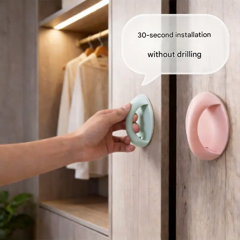Drill-Free Self-Adhesive Pull Handle, Multipurpose Sticky Grip for Windows, Wardrobes & Balcony Sliding Glass Doors, Universal Furniture Hardware Accessory