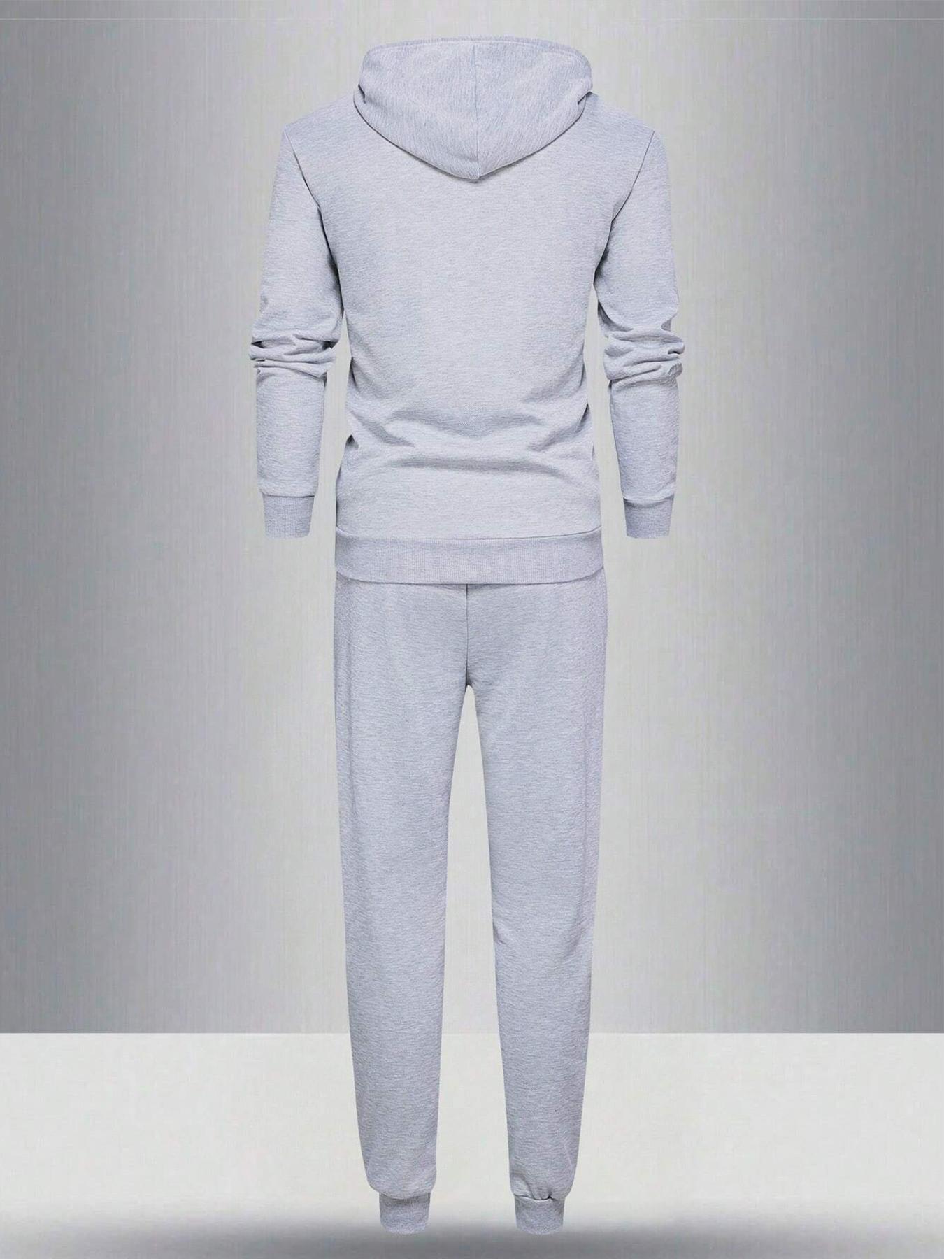 Men's Plush Hoodie & Drawstring Waist Sweatpants Two-Piece Set, Casual Lounge Set, Men's Spring & Fall Clothes